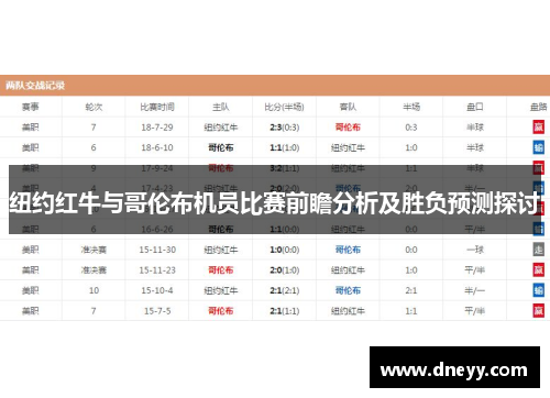 纽约红牛与哥伦布机员比赛前瞻分析及胜负预测探讨
